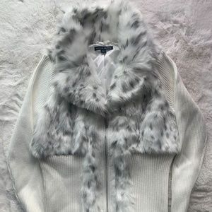 Boston Proper Faux Fur  Sweater Jacket Large Women’s
